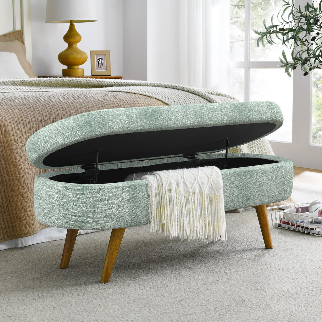 Oval Storage Bench with Rubber Wood Legs Gray V513320
