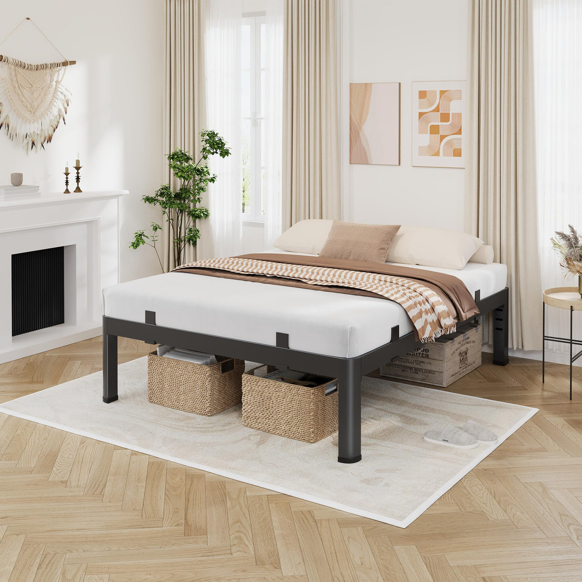 18 Inch Metal King Bed Frame with Steel Support A77409