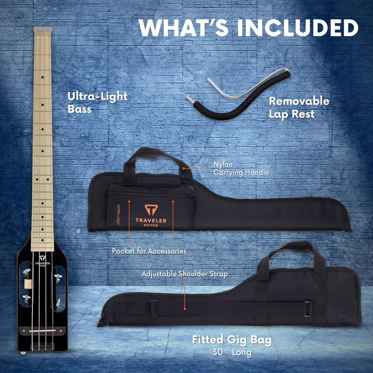 Gloss Black Headless Travel Bass Guitar Z3137