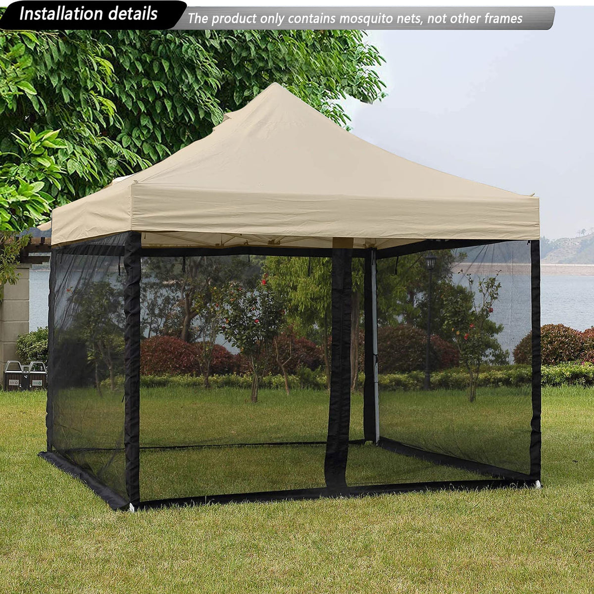 10x10 Black Replacement Mosquito Netting Sidewall Screen with Zipper C5489