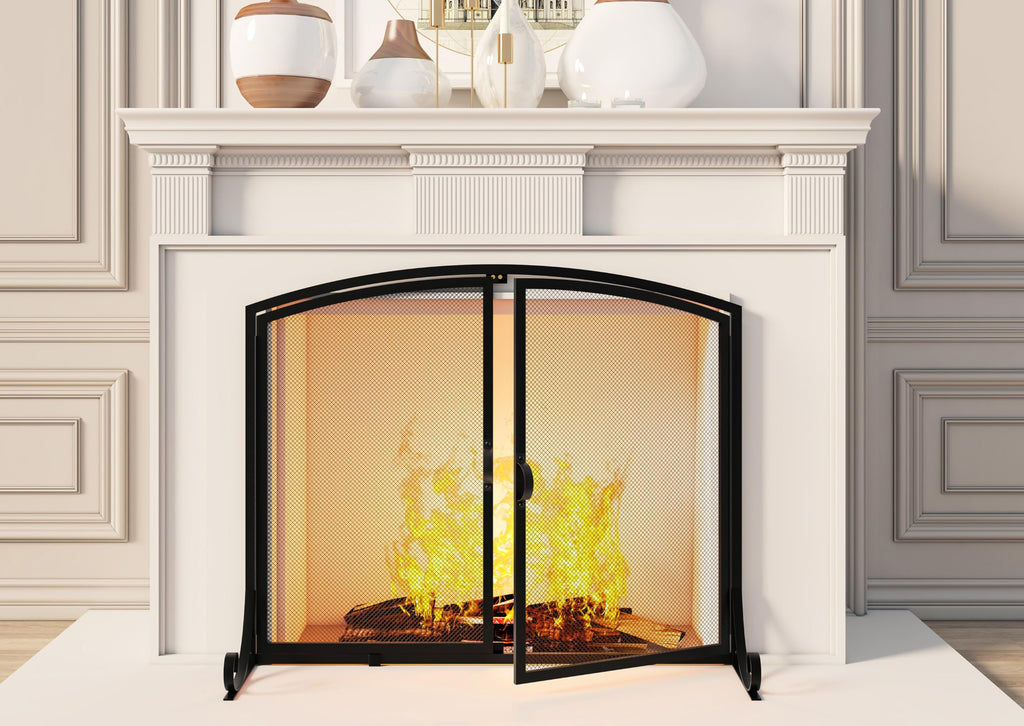 Black Steel Fireplace Screen with Doors W239