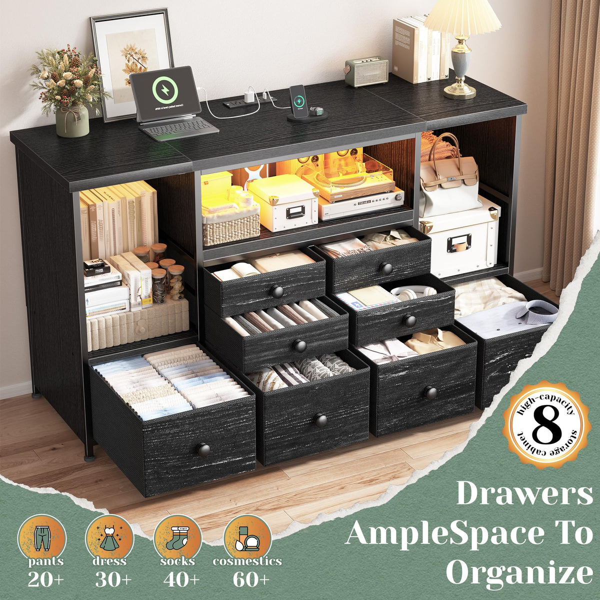 Modern LED Dresser with 8 Drawers B924260