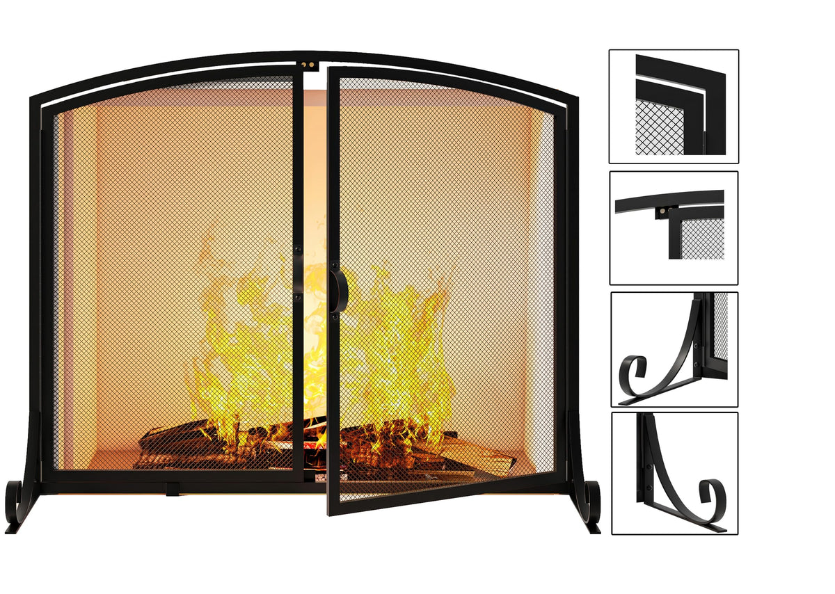Black Steel Fireplace Screen with Doors W239