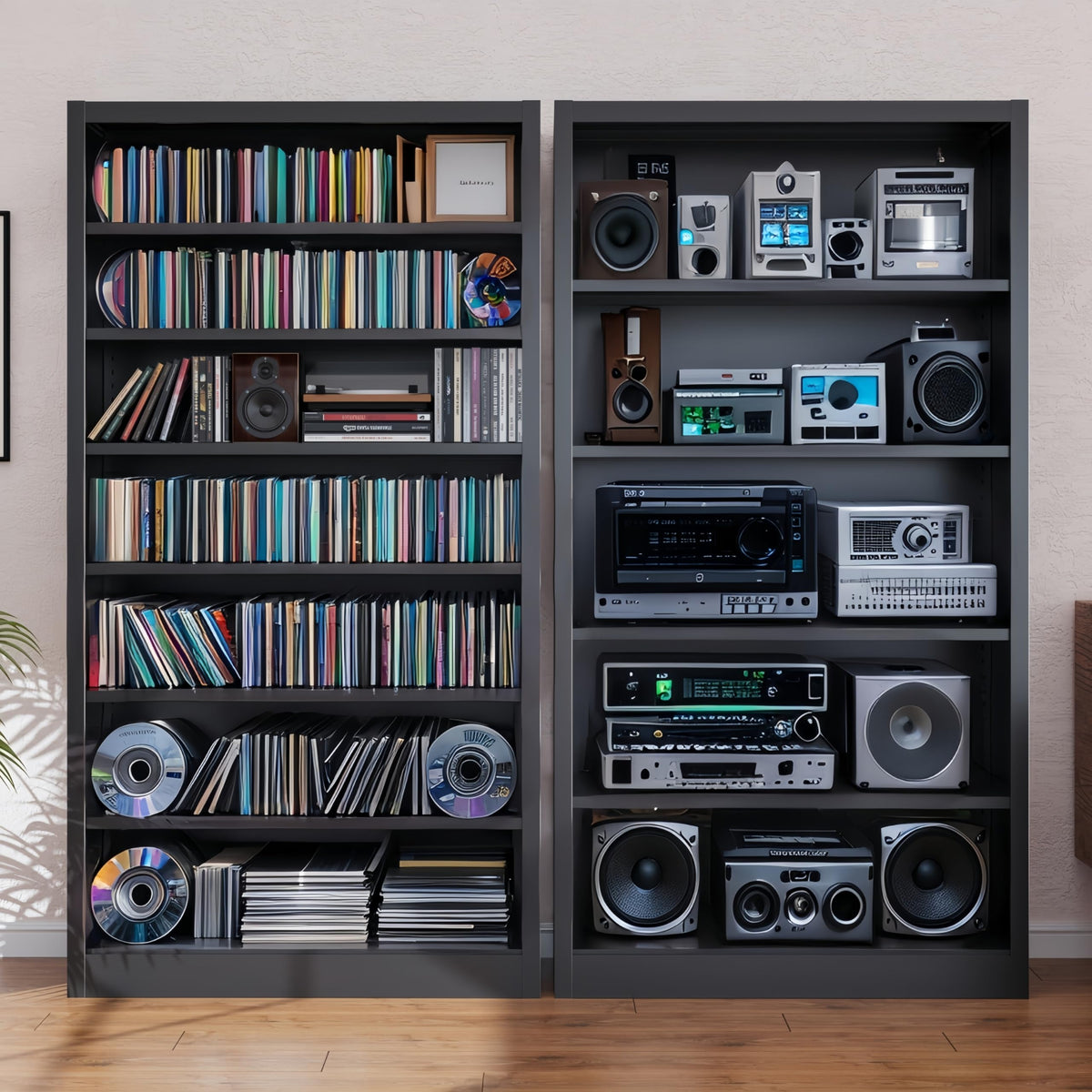 55" Metal Media Storage Cabinet with 6 Adjustable Shelves Q9015