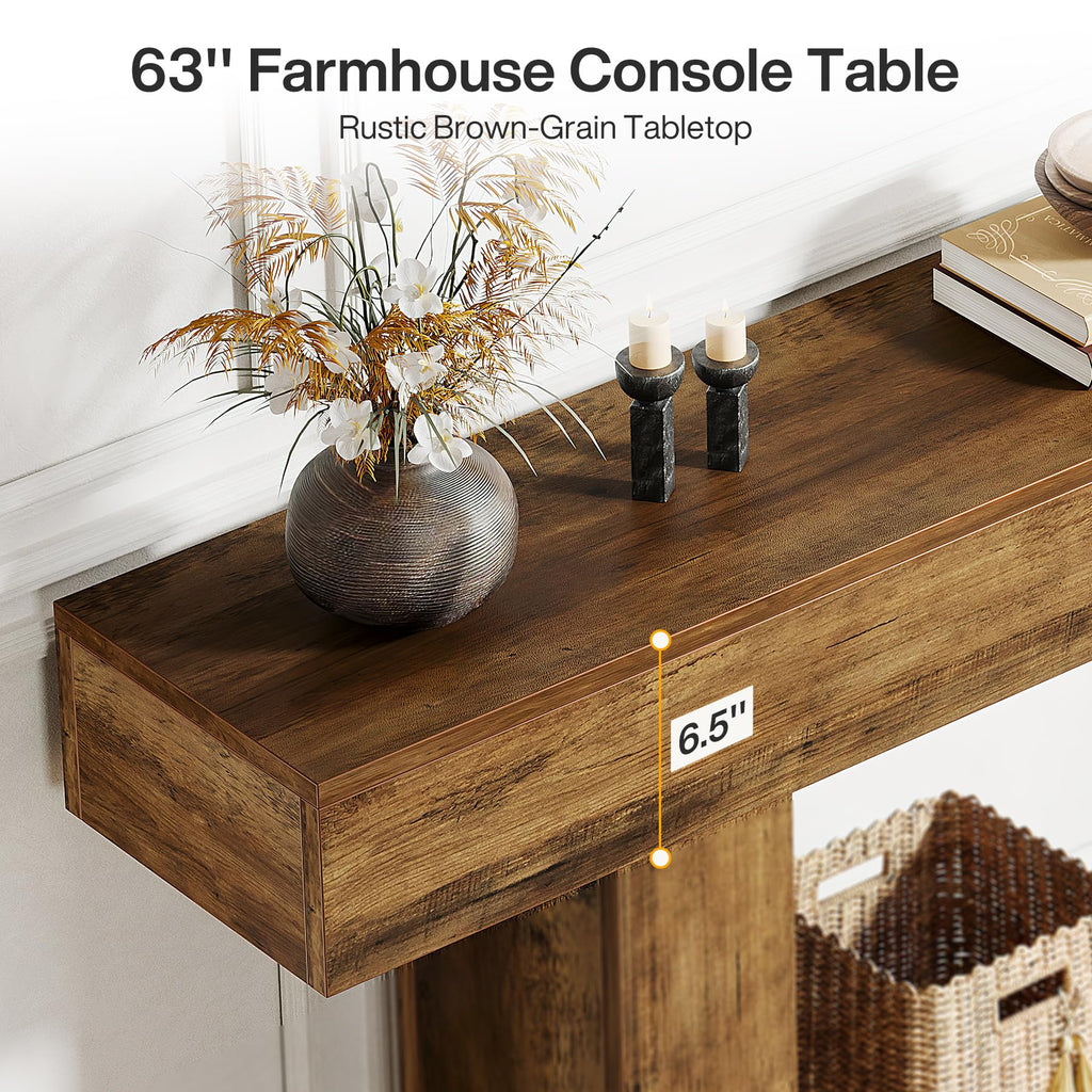 63" Farmhouse 2-Tier Console Table with U-Shaped Base M15673