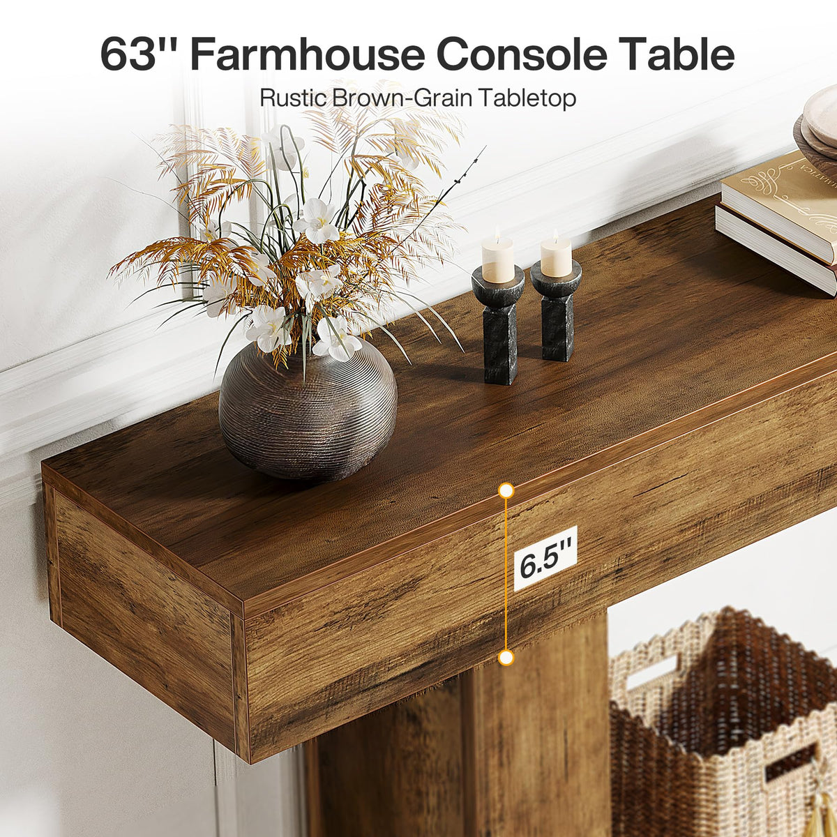 63" Farmhouse 2-Tier Console Table with U-Shaped Base M15673