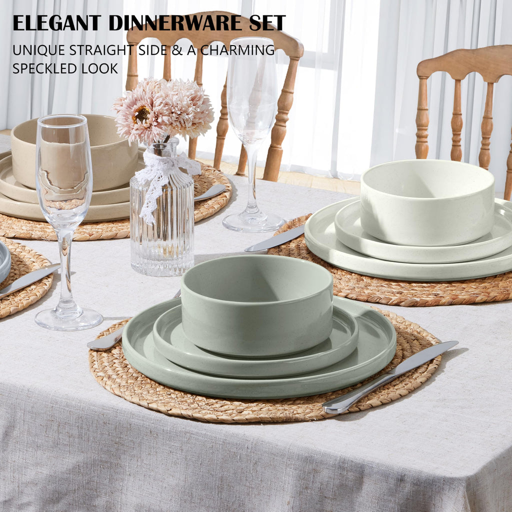 Stoneware Dinnerware Set with Pasta Bowls, 12 Pc Plates and Bowls, 35 oz Ceramic Bowl, Microwave Safe, Speckled Multicolor U89694