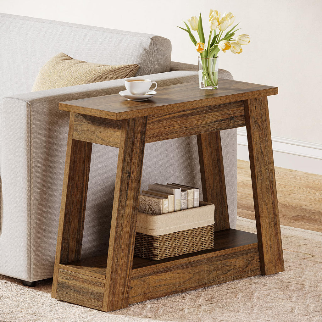 Wood End Table with 2 Storage Shelves C188