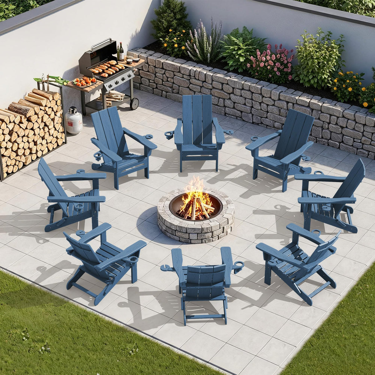 Blue Folding Adirondack Chairs Set of 6 U852172