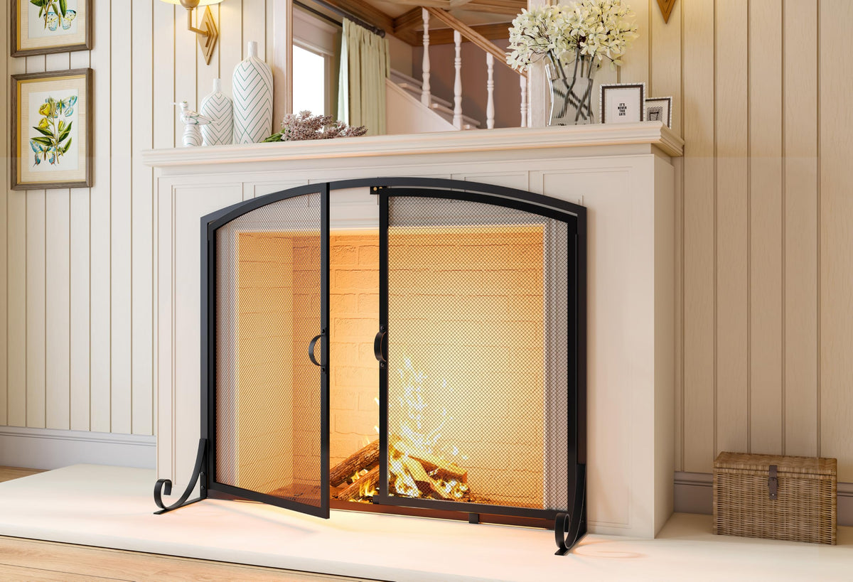 Black Steel Fireplace Screen with Doors W239