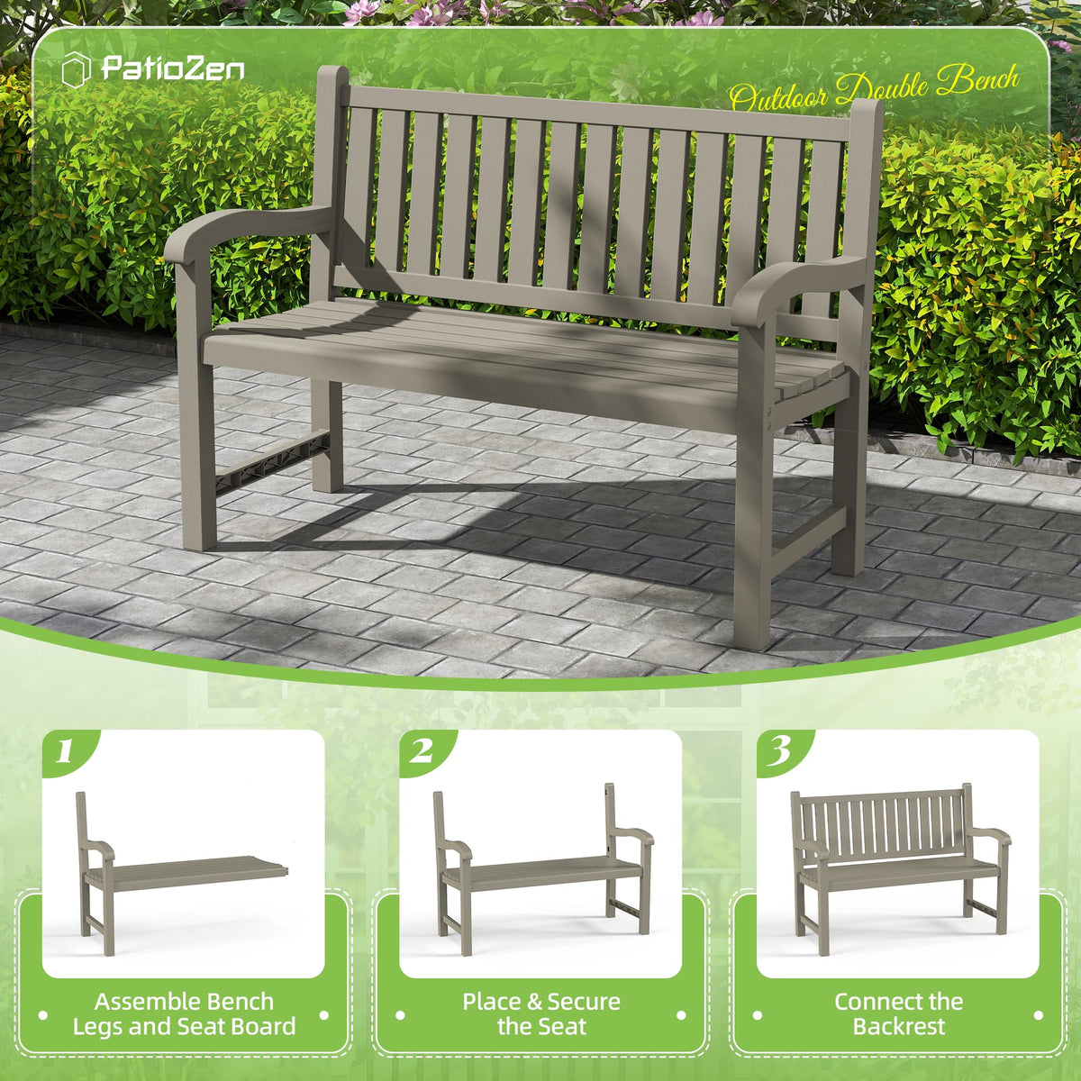 Grey 2-Person Resin Outdoor Bench H221018