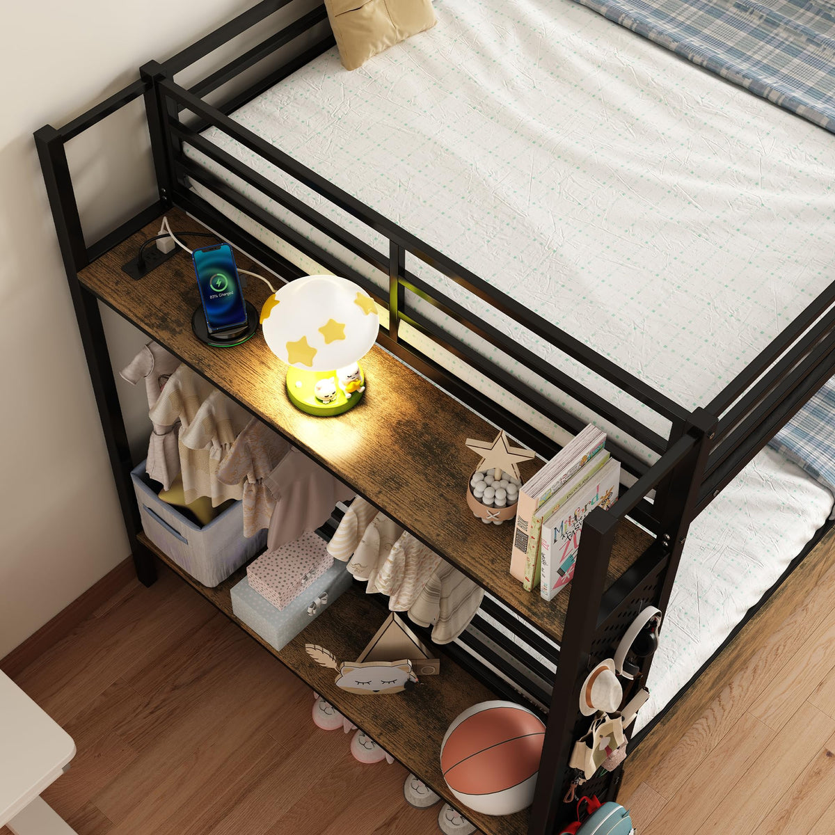 Twin Over Twin Metal Bunk Bed with Storage B732986