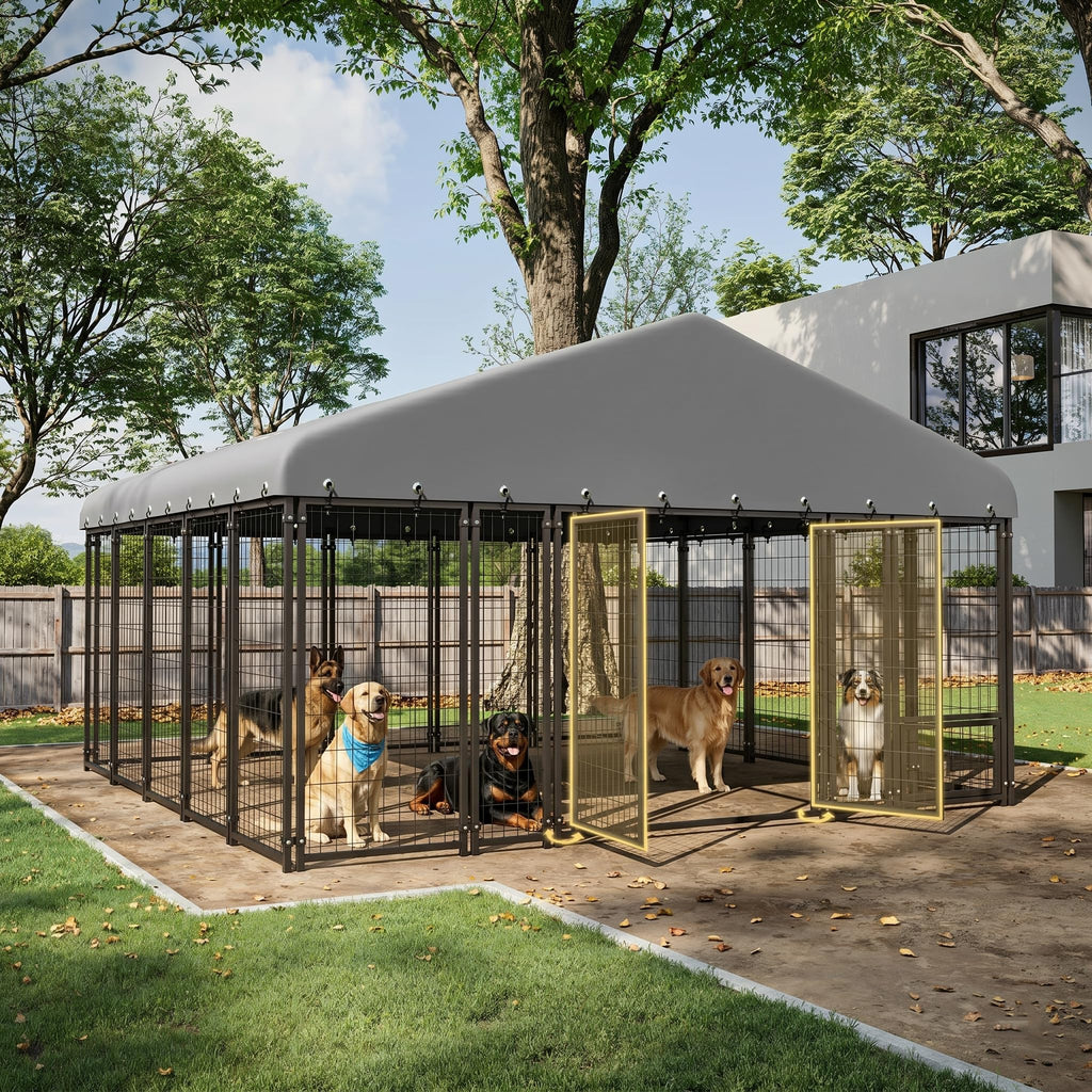 10X10FT Heavy Duty Galvanized Steel Dog Kennel with Roof F2828
