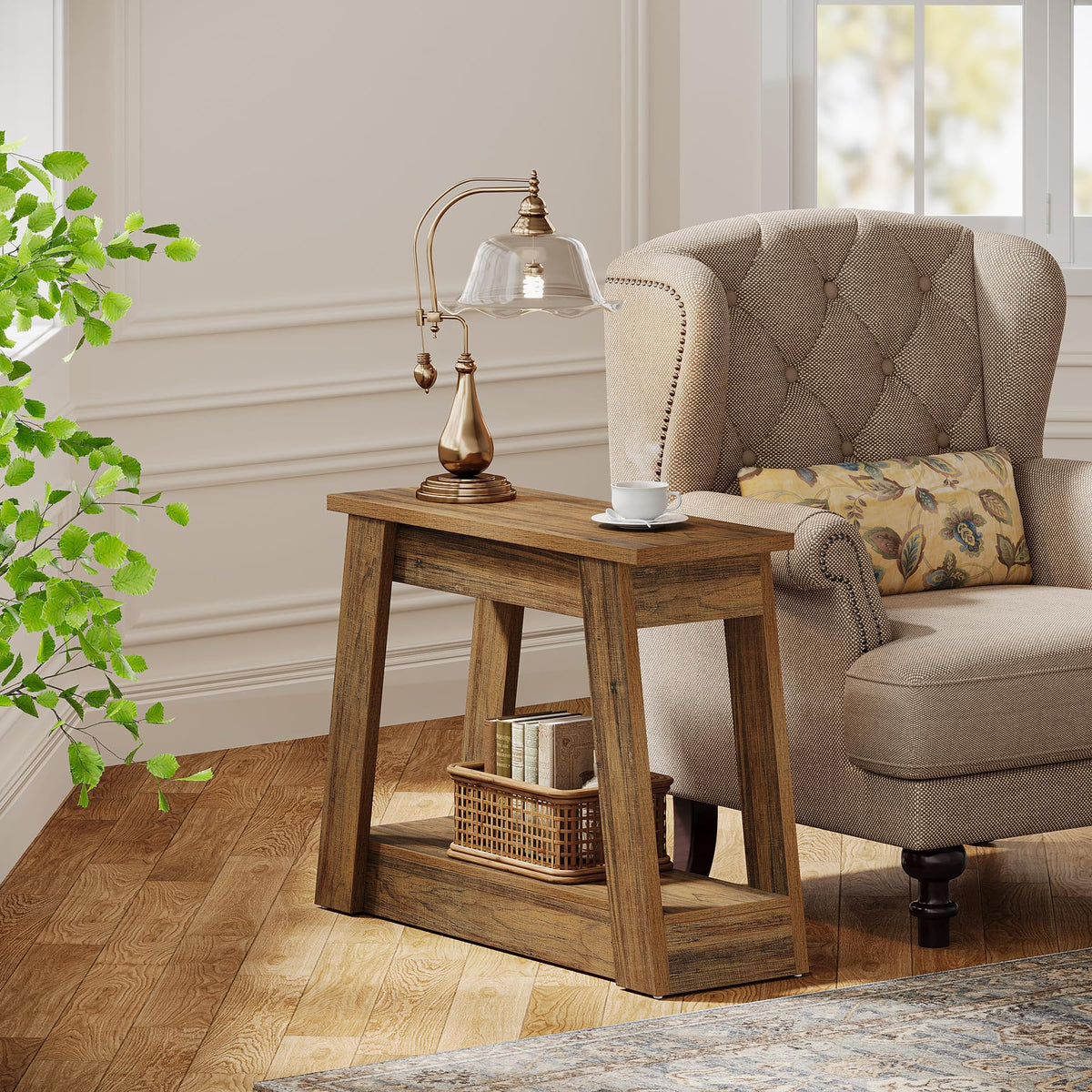 Wood End Table with 2 Storage Shelves C188