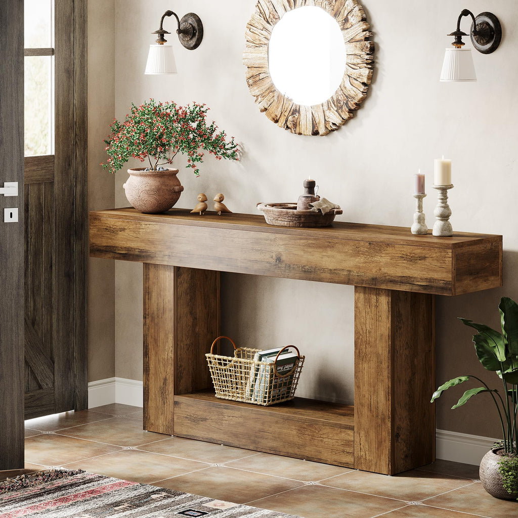 63" Farmhouse 2-Tier Console Table with U-Shaped Base M15673