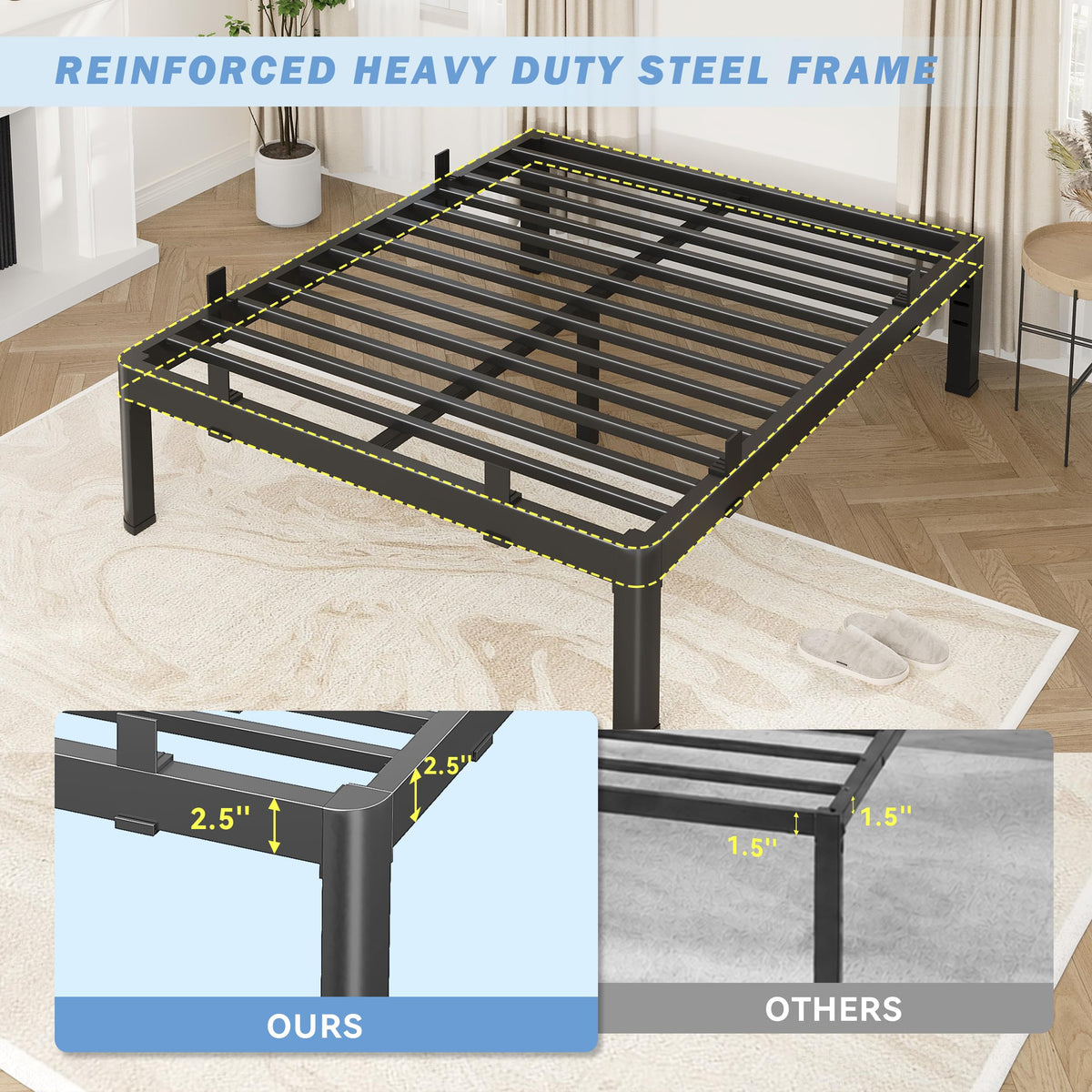 18 Inch Metal King Bed Frame with Steel Support A77409