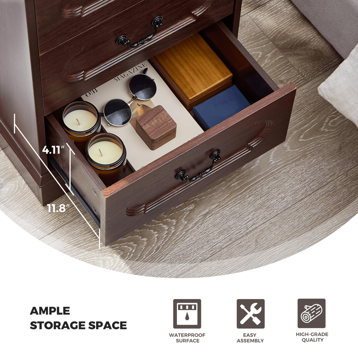 Cherry 3 Drawer Dresser with Charging Station W2680