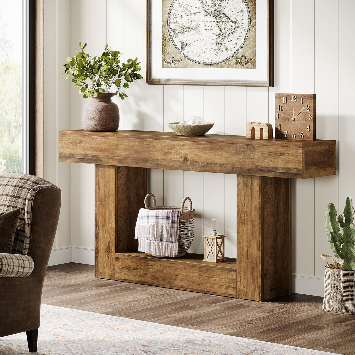 63" Farmhouse 2-Tier Console Table with U-Shaped Base M15673