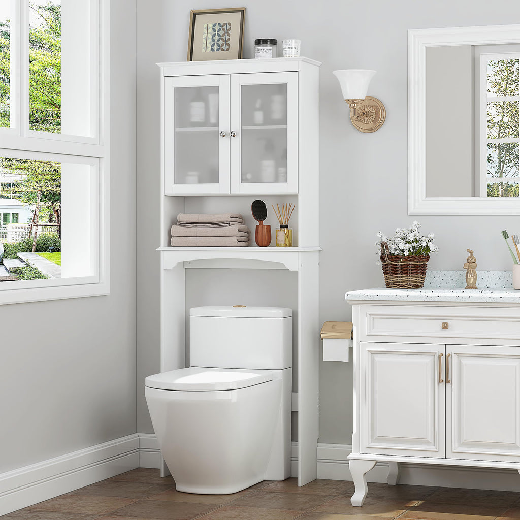 Over the Toilet Storage Cabinet with Tempered Glass Doors P282
