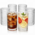 Set of 6 Vintage Hobnail Drinking Glasses, 13 oz Clear Embossed Glassware P7184
