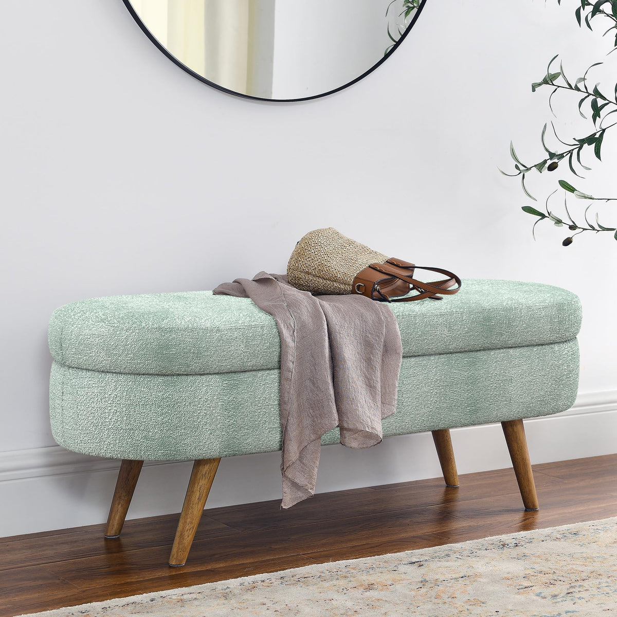 Oval Storage Bench with Rubber Wood Legs Gray V513320