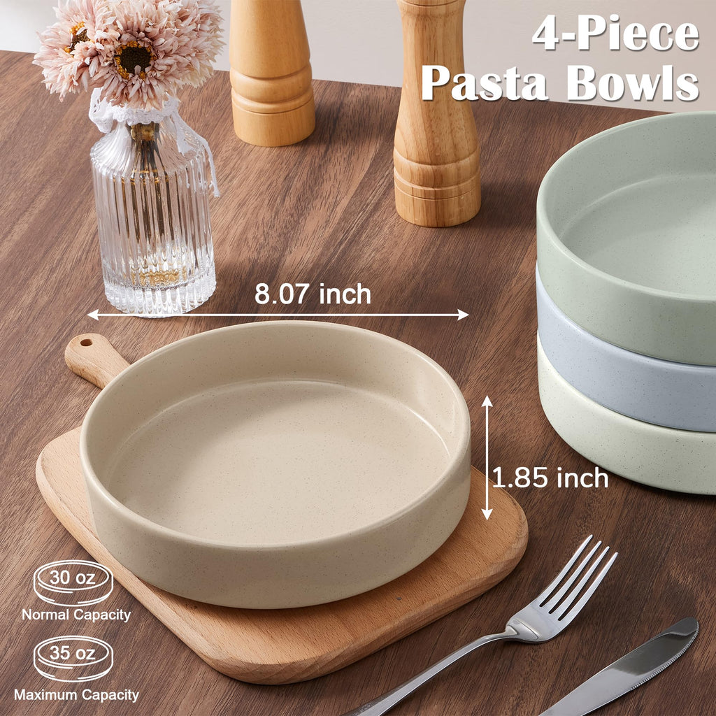 Stoneware Dinnerware Set with Pasta Bowls, 12 Pc Plates and Bowls, 35 oz Ceramic Bowl, Microwave Safe, Speckled Multicolor U89694