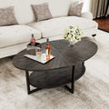 Wood Oval Coffee Table with Storage Shelf, 2-Tier, Black Brown A687186