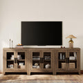 Brown Wood TV Stand with Glass Doors and Storage O38620