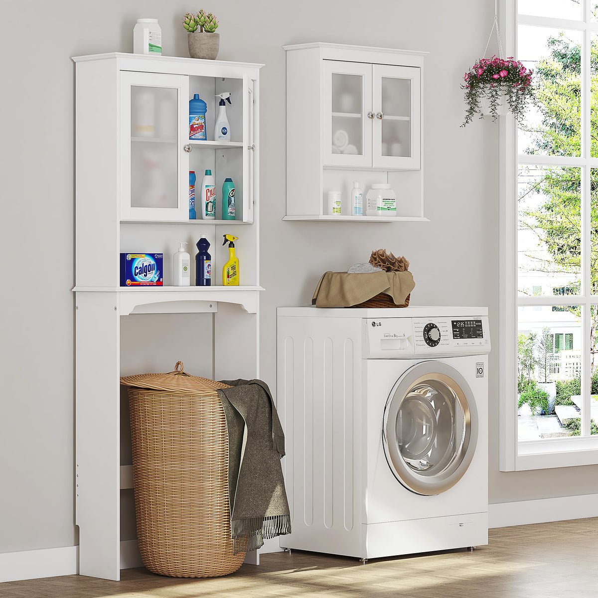 Over the Toilet Storage Cabinet with Tempered Glass Doors P282