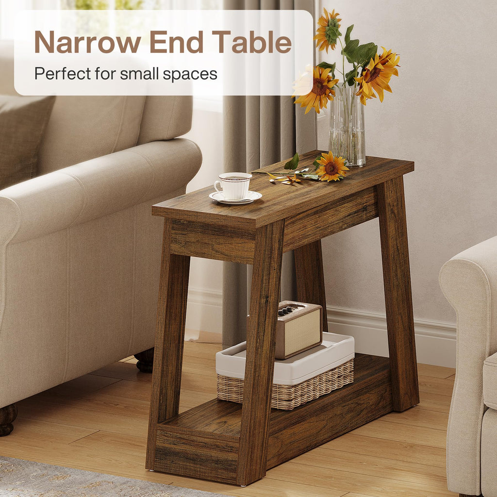 Wood End Table with 2 Storage Shelves C188