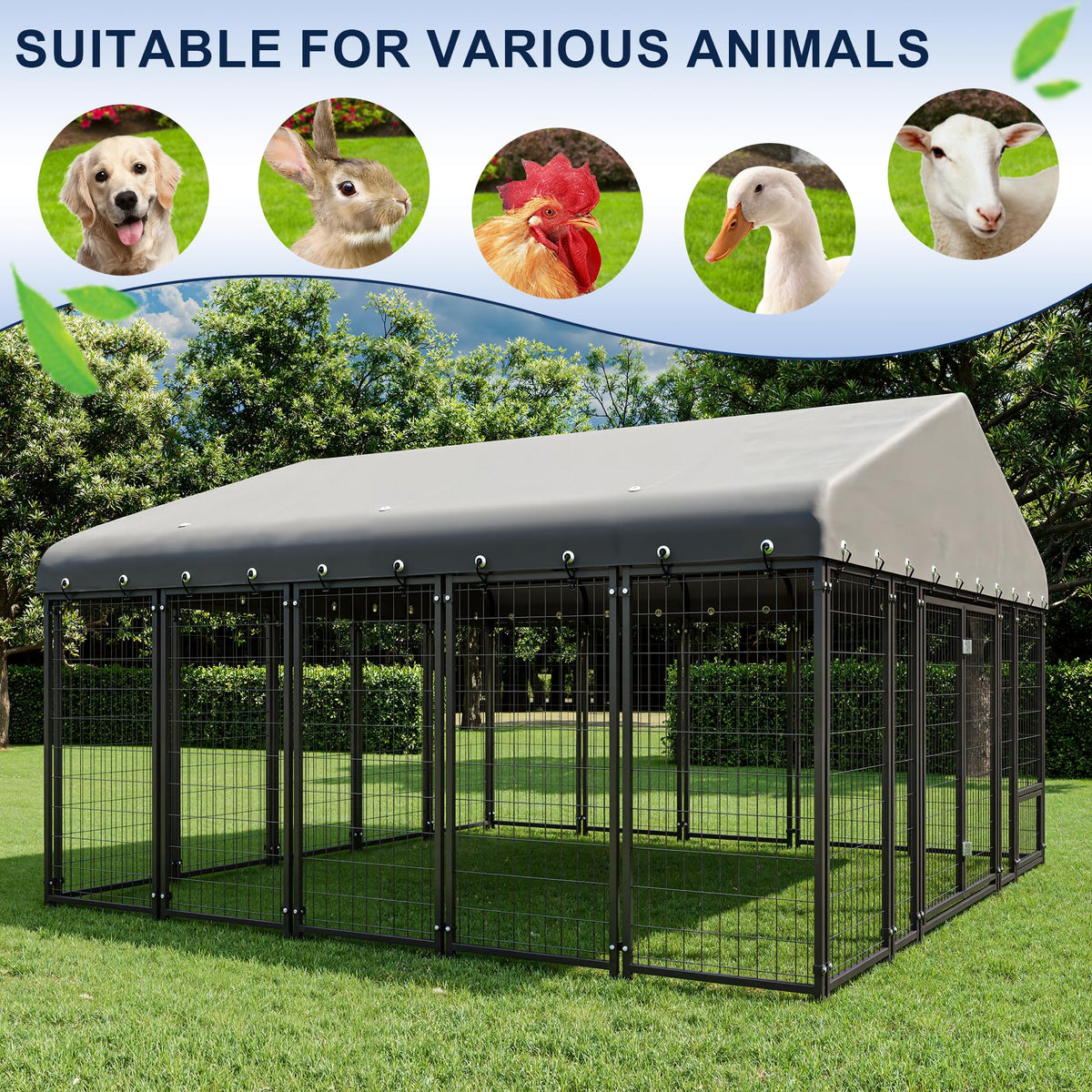 10X10FT Heavy Duty Galvanized Steel Dog Kennel with Roof F2828