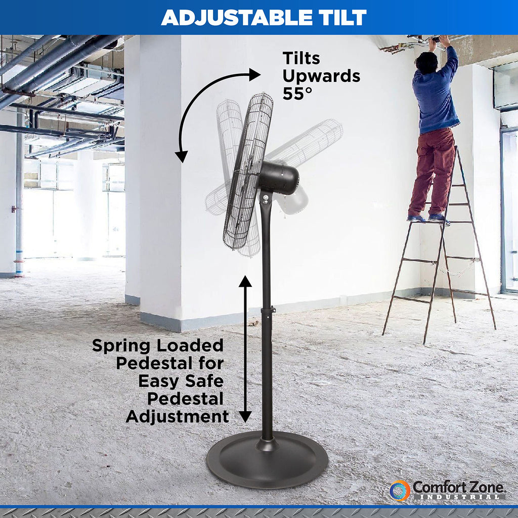 Industrial Pedestal Fan, 30 inch, 3 Speed, Adjustable Height, Metal O912144
