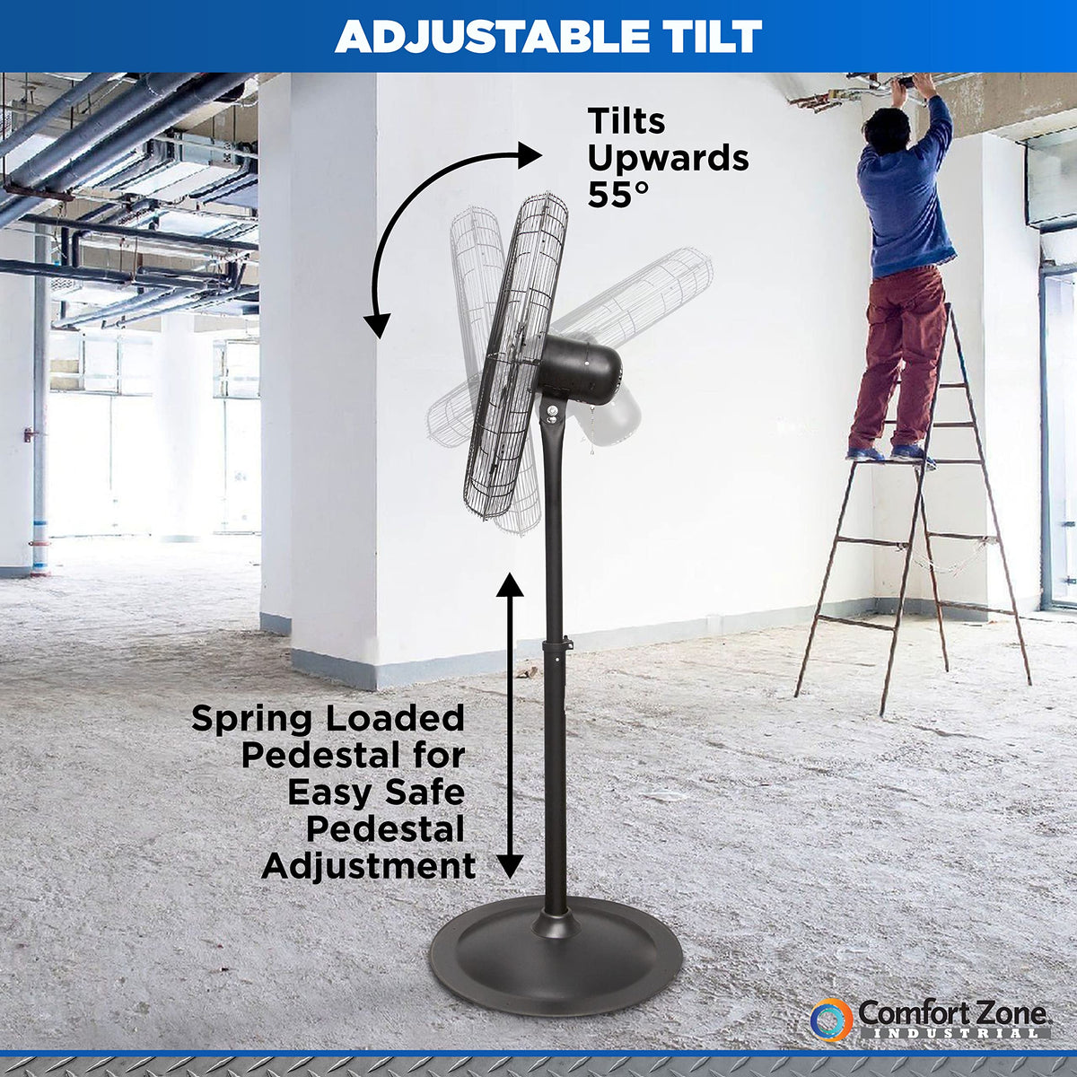 Industrial Pedestal Fan, 30 inch, 3 Speed, Adjustable Height, Metal O912144
