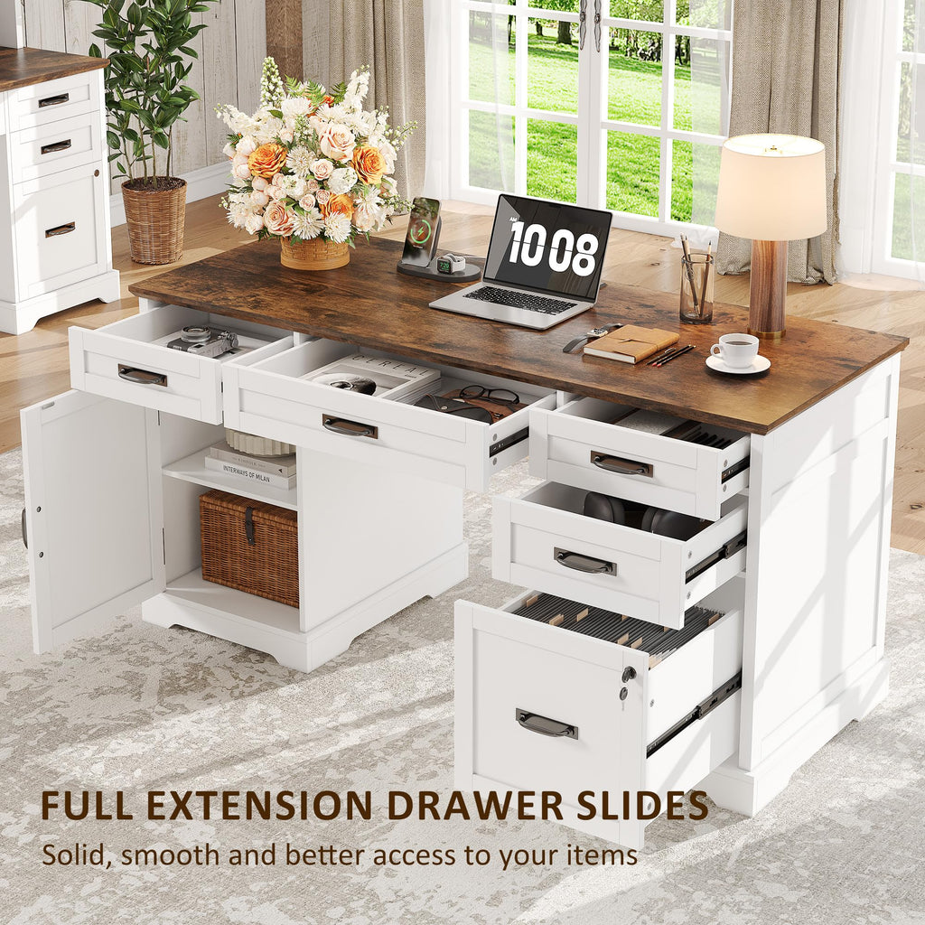 55'' White Farmhouse Desk with Drawers H992206