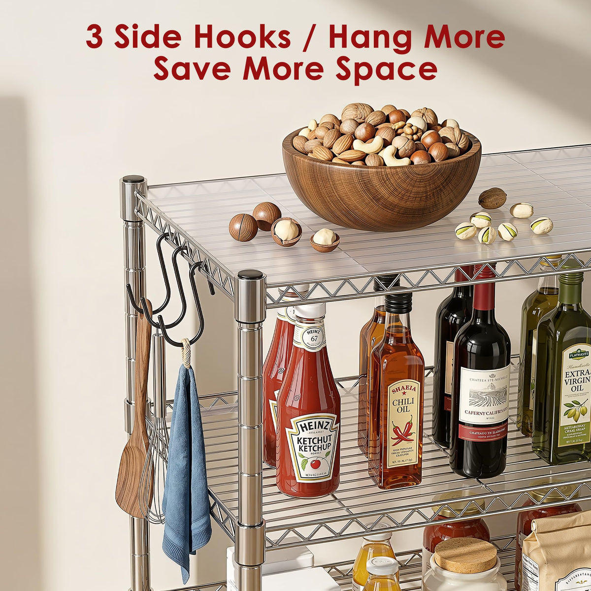 Heavy Duty 3-Shelf Chrome Steel Shelving Unit with Wheels H483