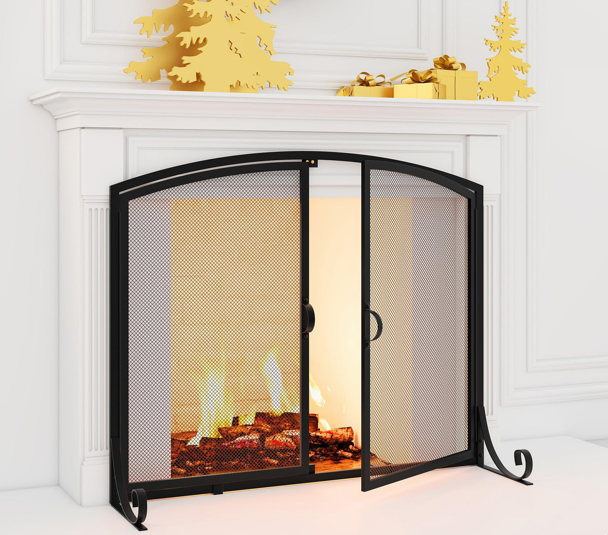 Black Steel Fireplace Screen with Doors W239