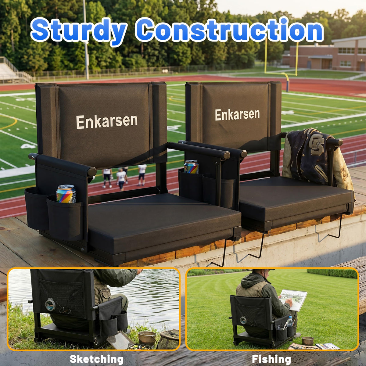 Portable Stadium Seat with Armrests & Cup Holder G9514