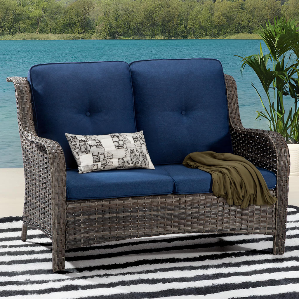 2-Seater Wicker Loveseat Sofa with Olefin Cushions Y622