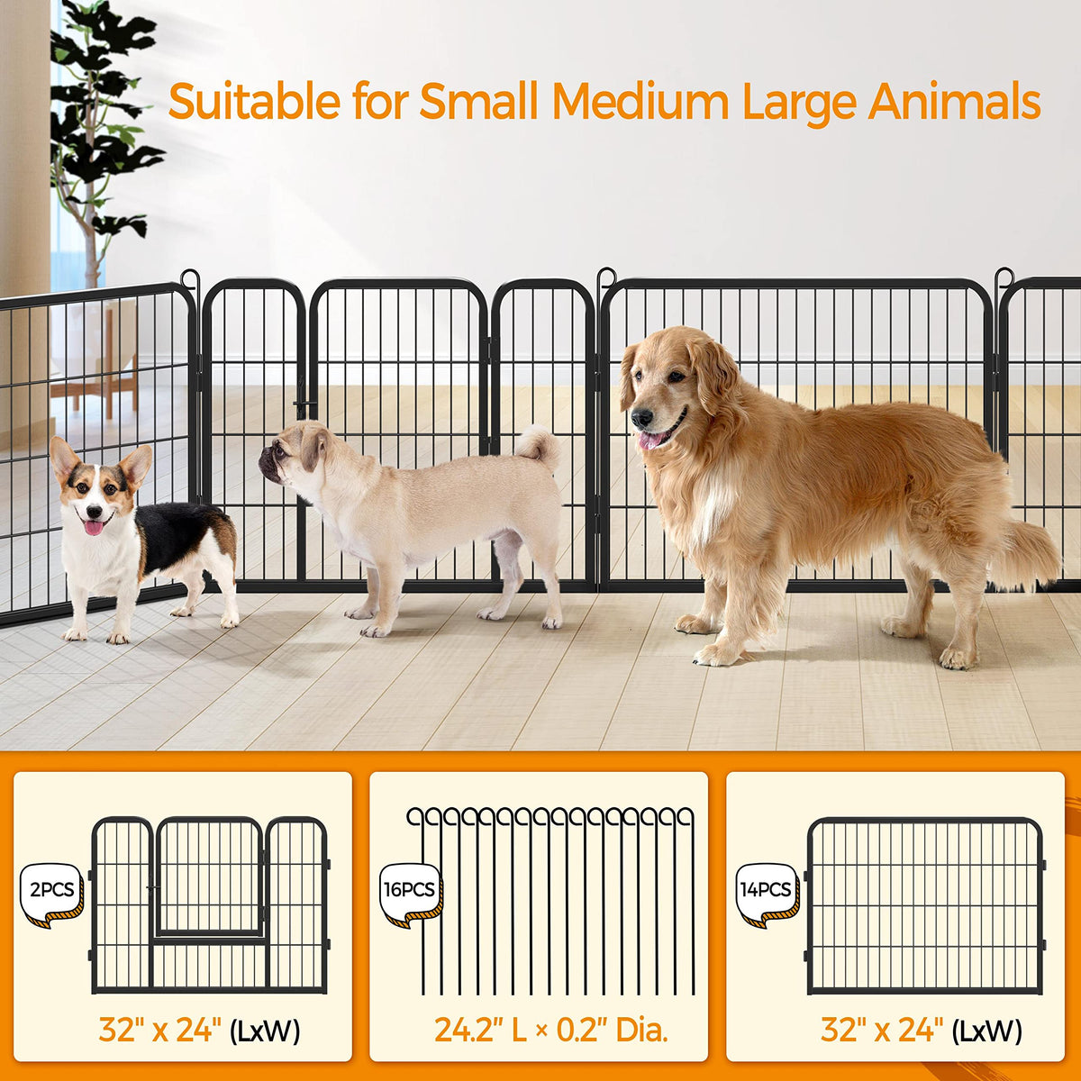 24" H 16-Panel Extra Wide Dog Playpen with Door S6754