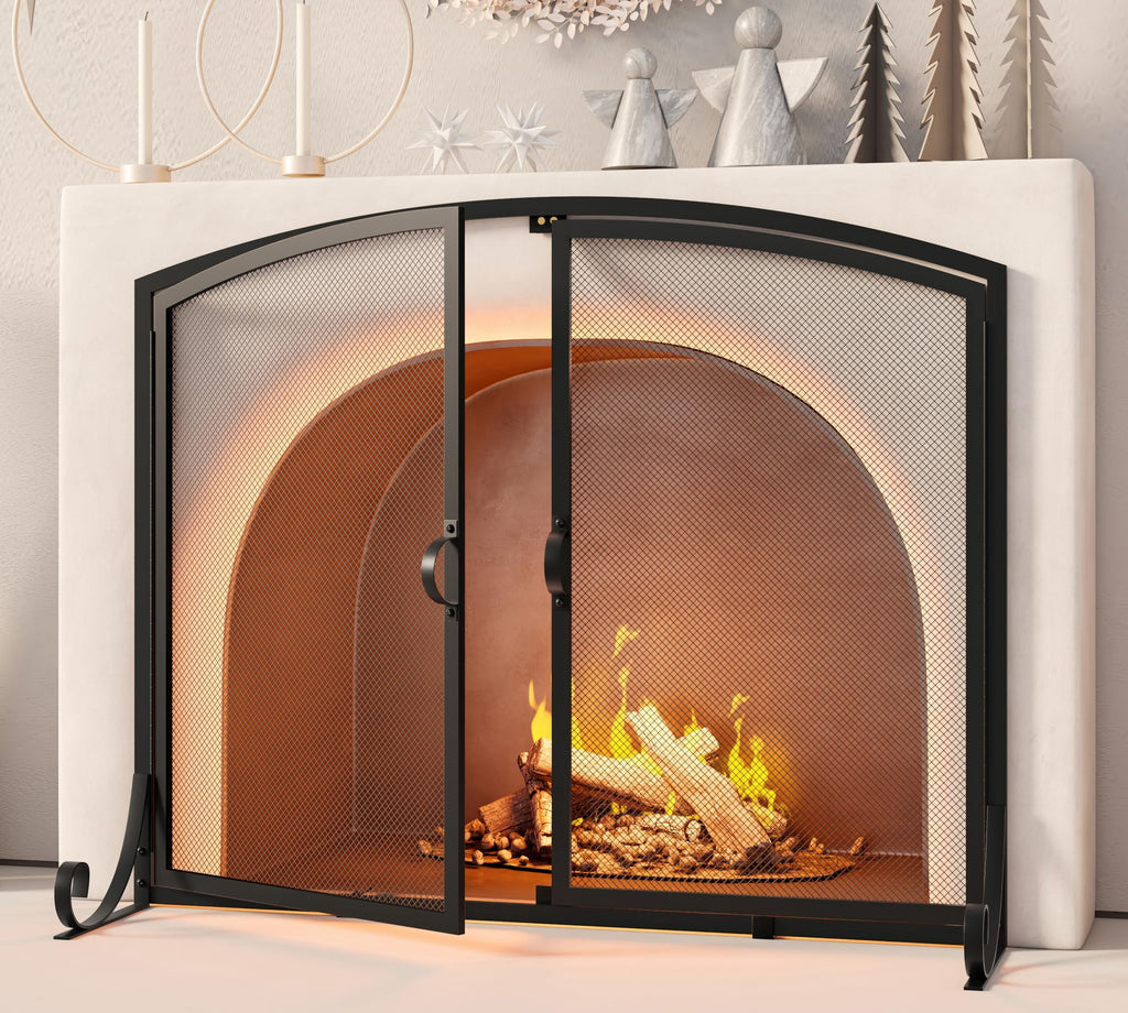 Black Steel Fireplace Screen with Doors W239