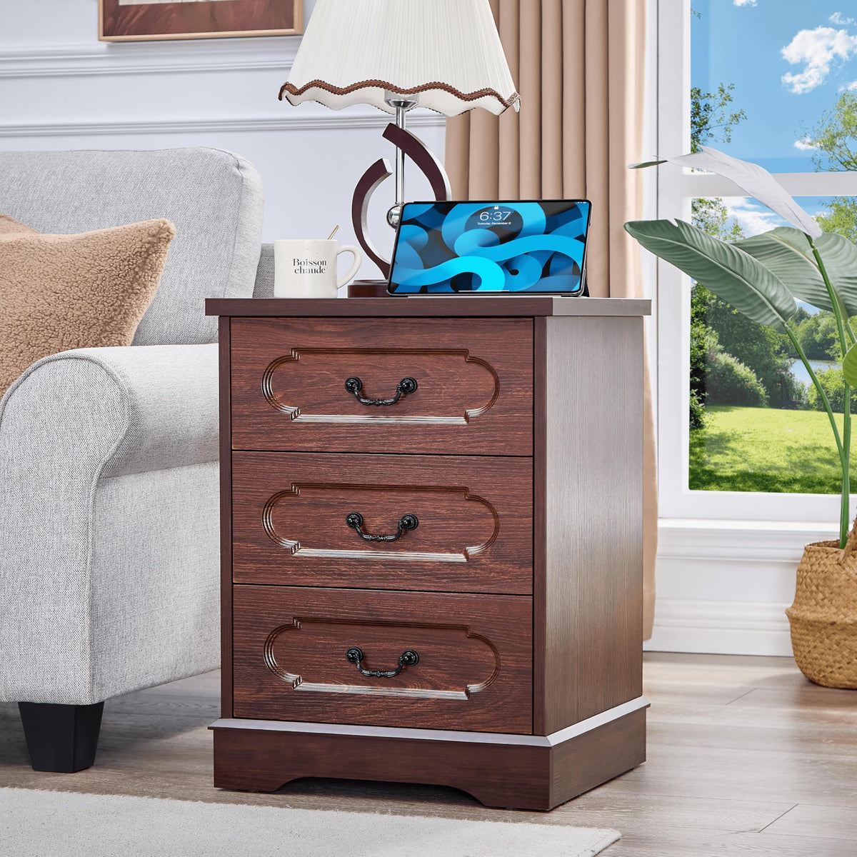 Cherry 3 Drawer Dresser with Charging Station W2680
