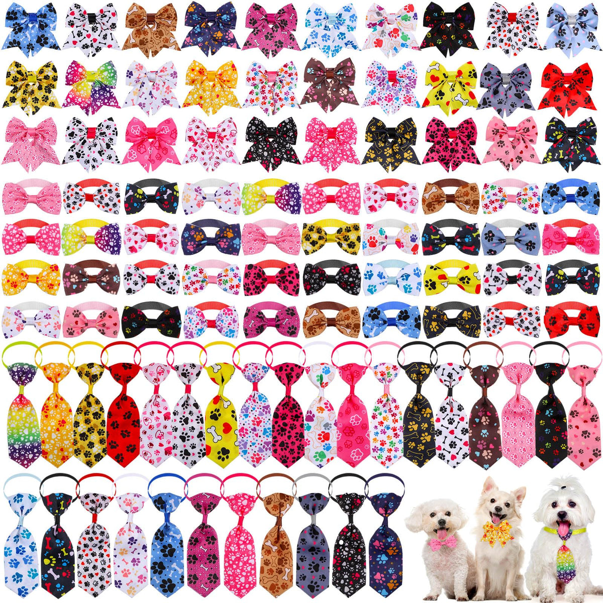 100 Pieces Dog Bow Tie Collar Set K94385