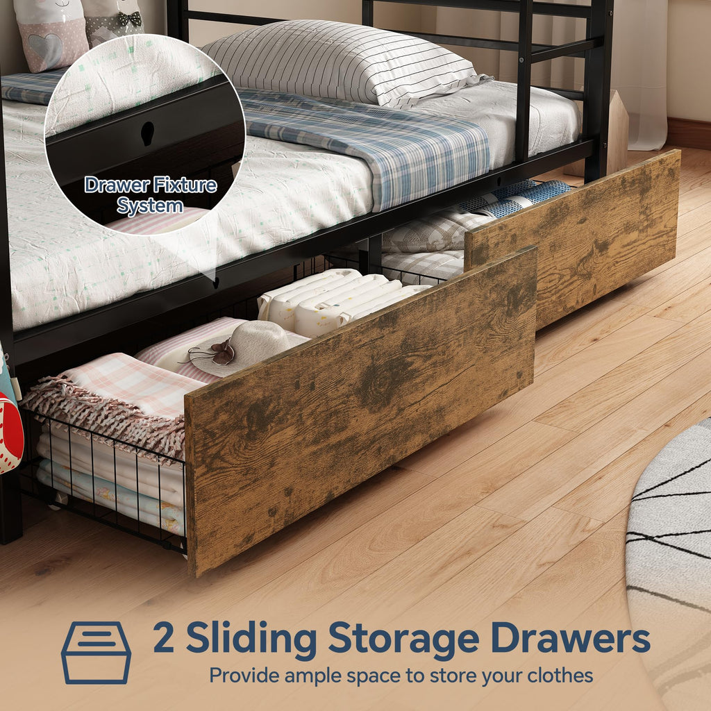 Twin Over Twin Metal Bunk Bed with Storage B732986