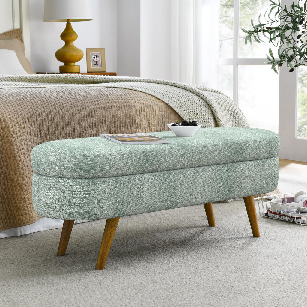 Oval Storage Bench with Rubber Wood Legs Gray V513320