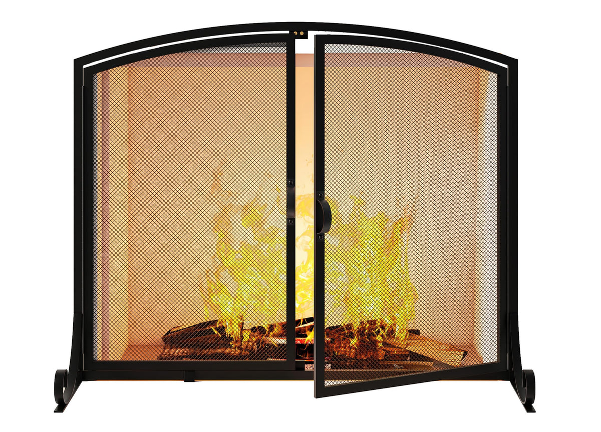 Black Steel Fireplace Screen with Doors W239