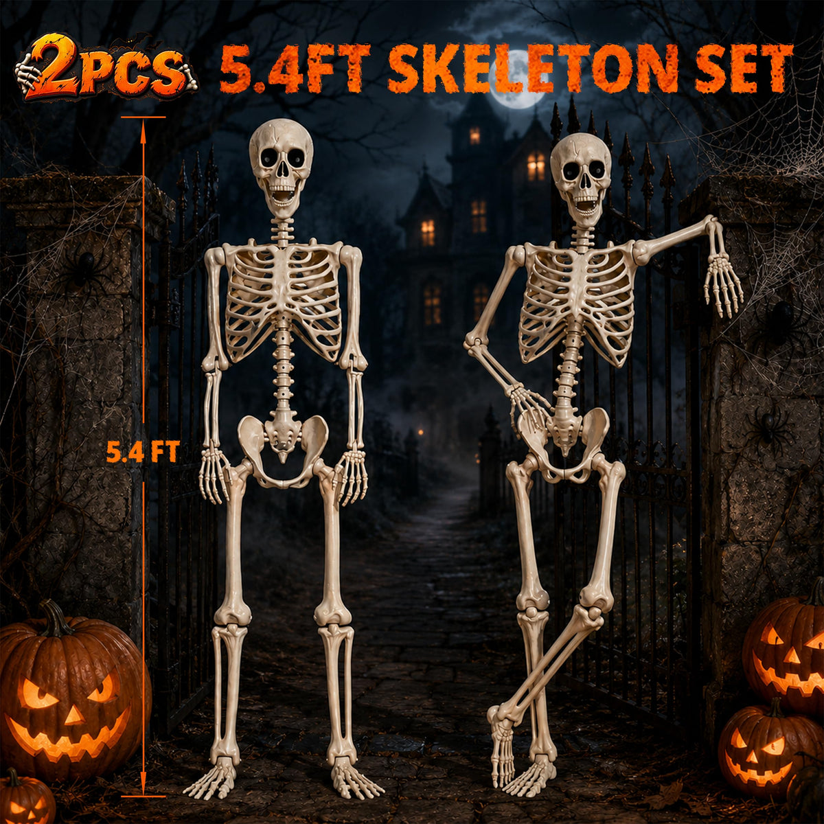 2 Pack 5.4ft Life Size Skeleton with Movable Joints X210023