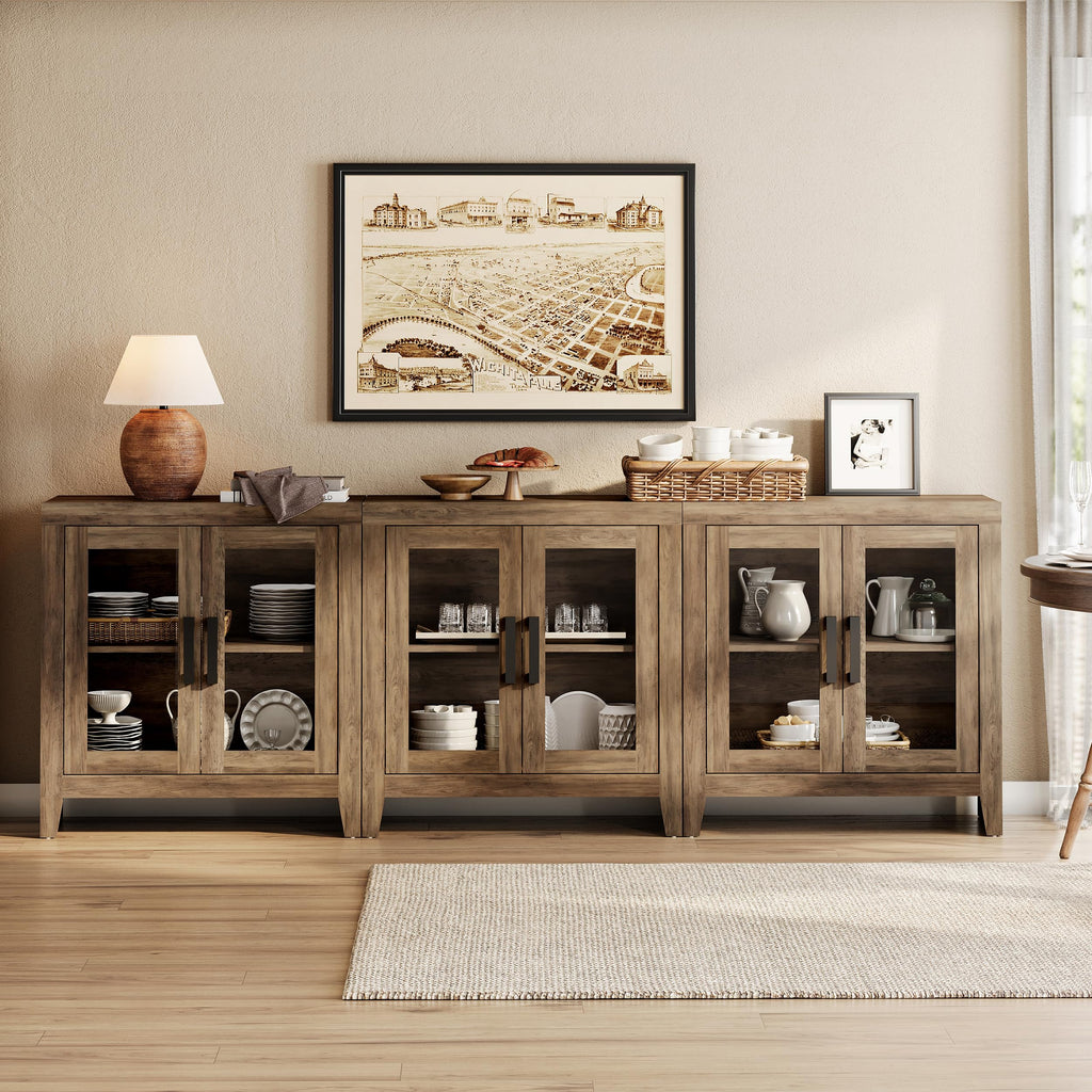 Brown Wood TV Stand with Glass Doors and Storage O38620